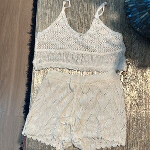 White Knit Lace Shorts and Tank Summer Coverup